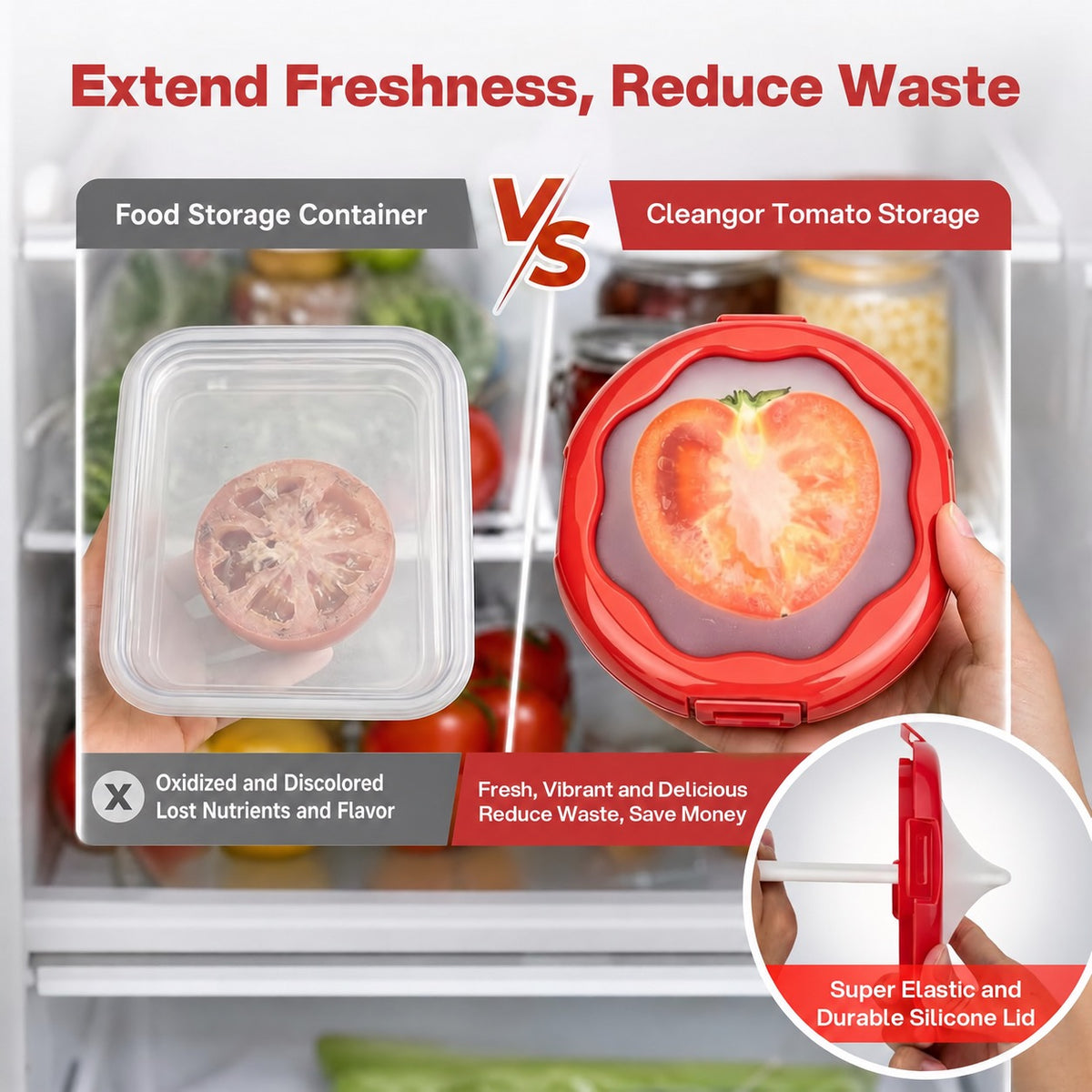 Cleangor Tomato Storage with Snap-On Lid (1, Red) — product image 3