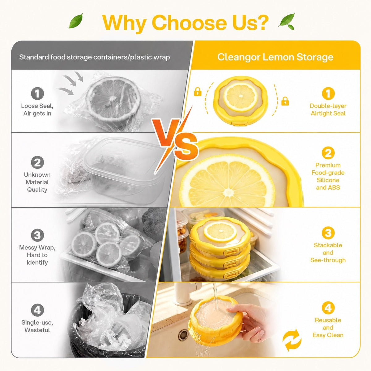 Cleangor Lemon Storage with Snap-On Lid (1, Yellow) — Default Title