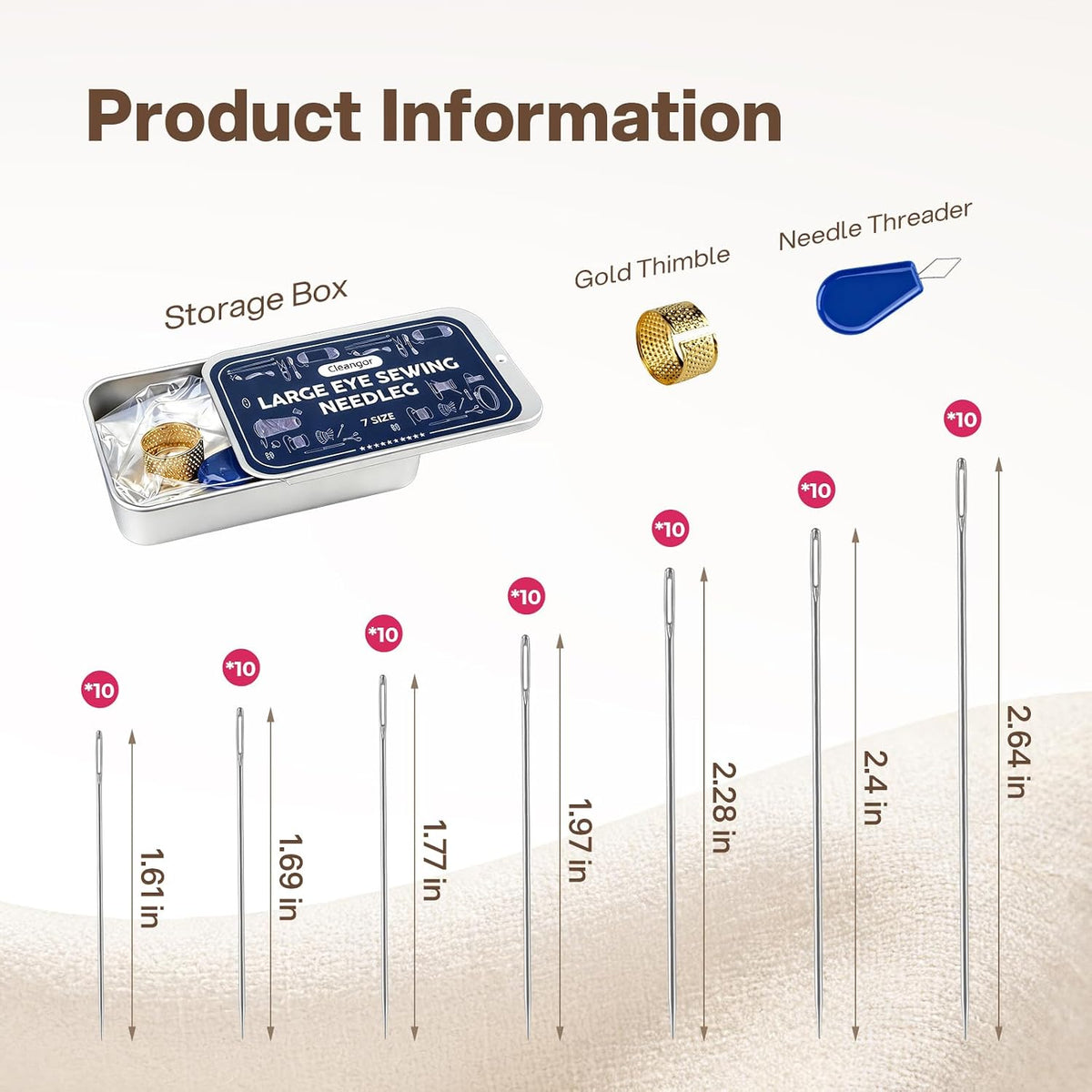Large-Eye Sewing Needles, 70-Pack · Product photo 2