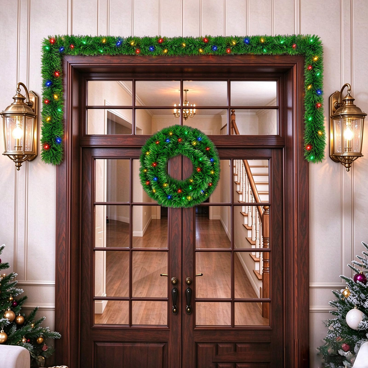 Pre-Lit Christmas Garland — 15 FT, 50 Multicolor LEDs