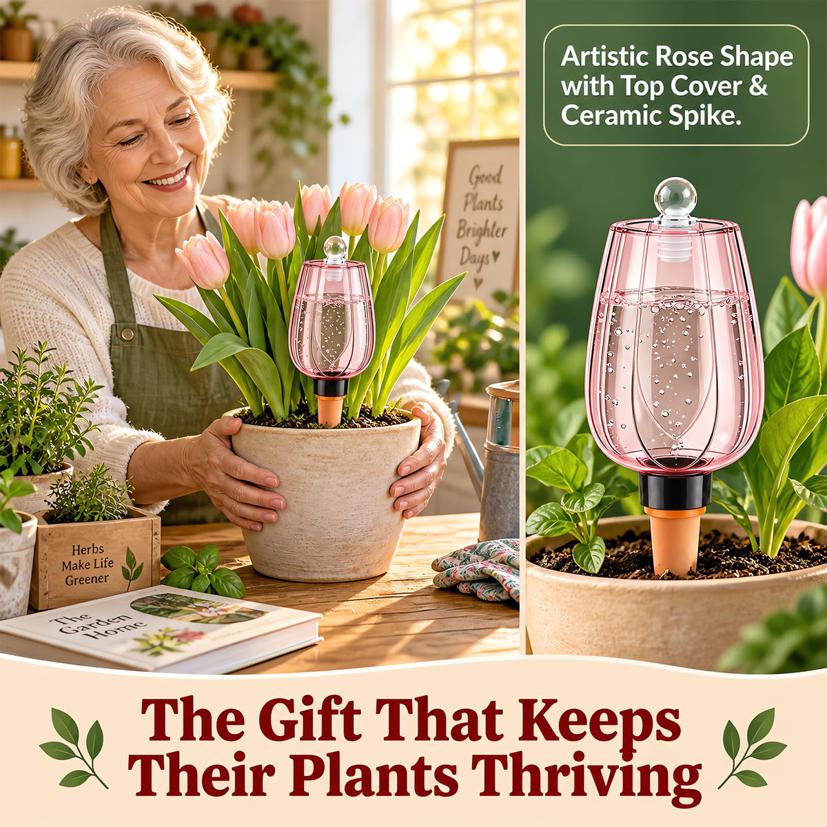 Tulip Watering Globes with Lids and Terracotta Spikes - 4-Pack | CLEANGOR