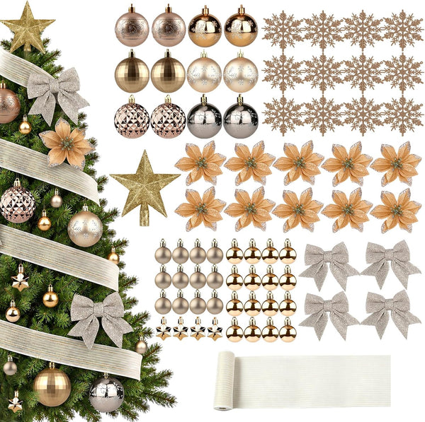 Champagne Gold Christmas Ornament Set (72-Piece)