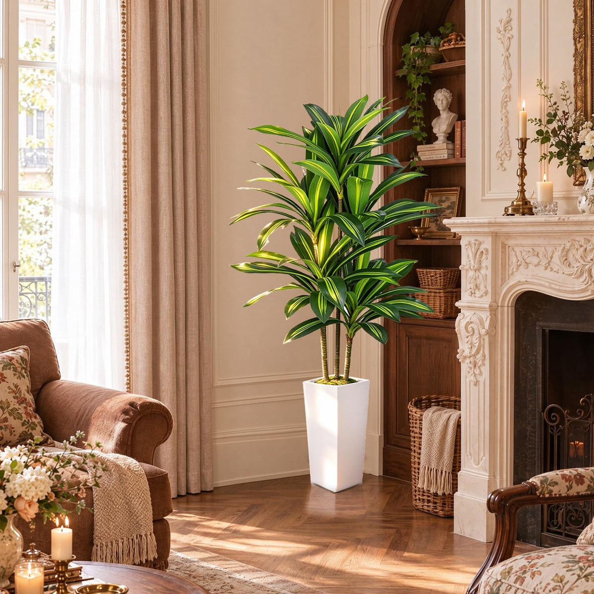 Artificial Dracaena Tree with White Planter — 5.2 FT