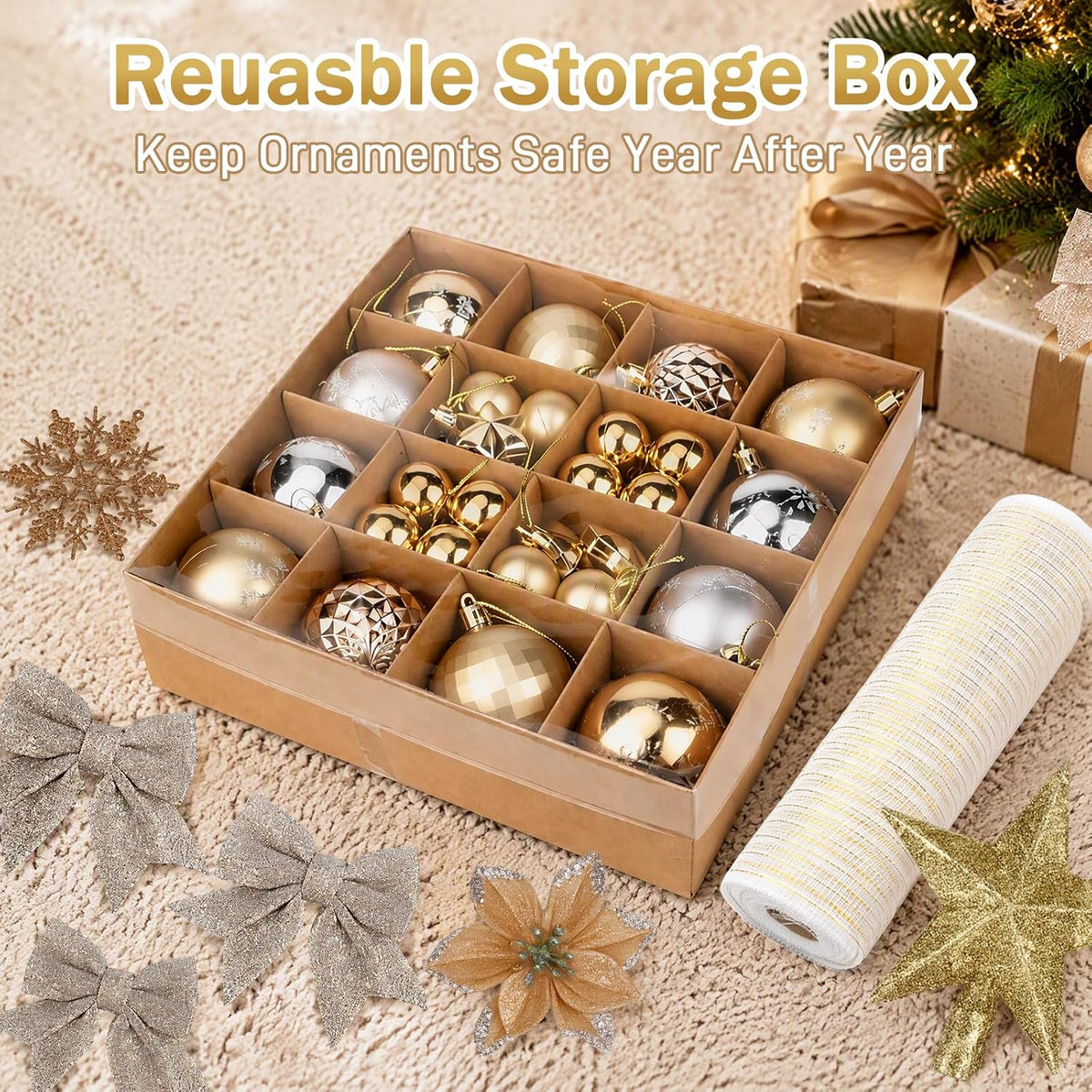 Champagne Gold Christmas Ornament Set (72-Piece) · Product photo 8