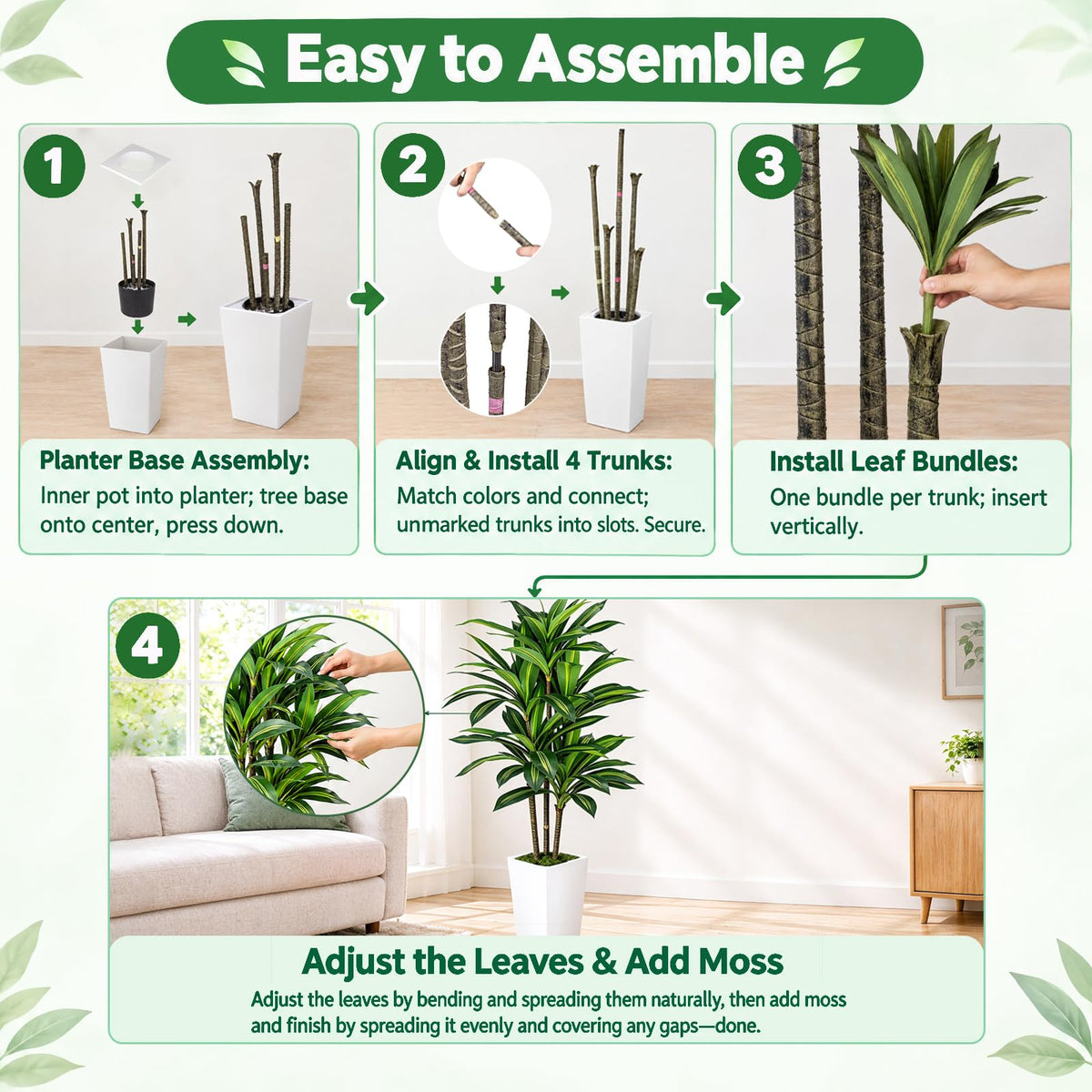 Artificial Dracaena Tree with White Planter — 5.2 FT · Product photo 8