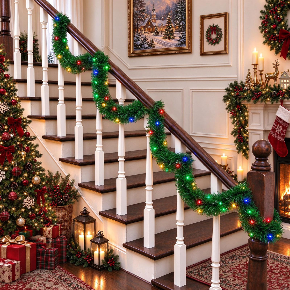 Pre-Lit Christmas Garland — 15 FT, 50 Multicolor LEDs