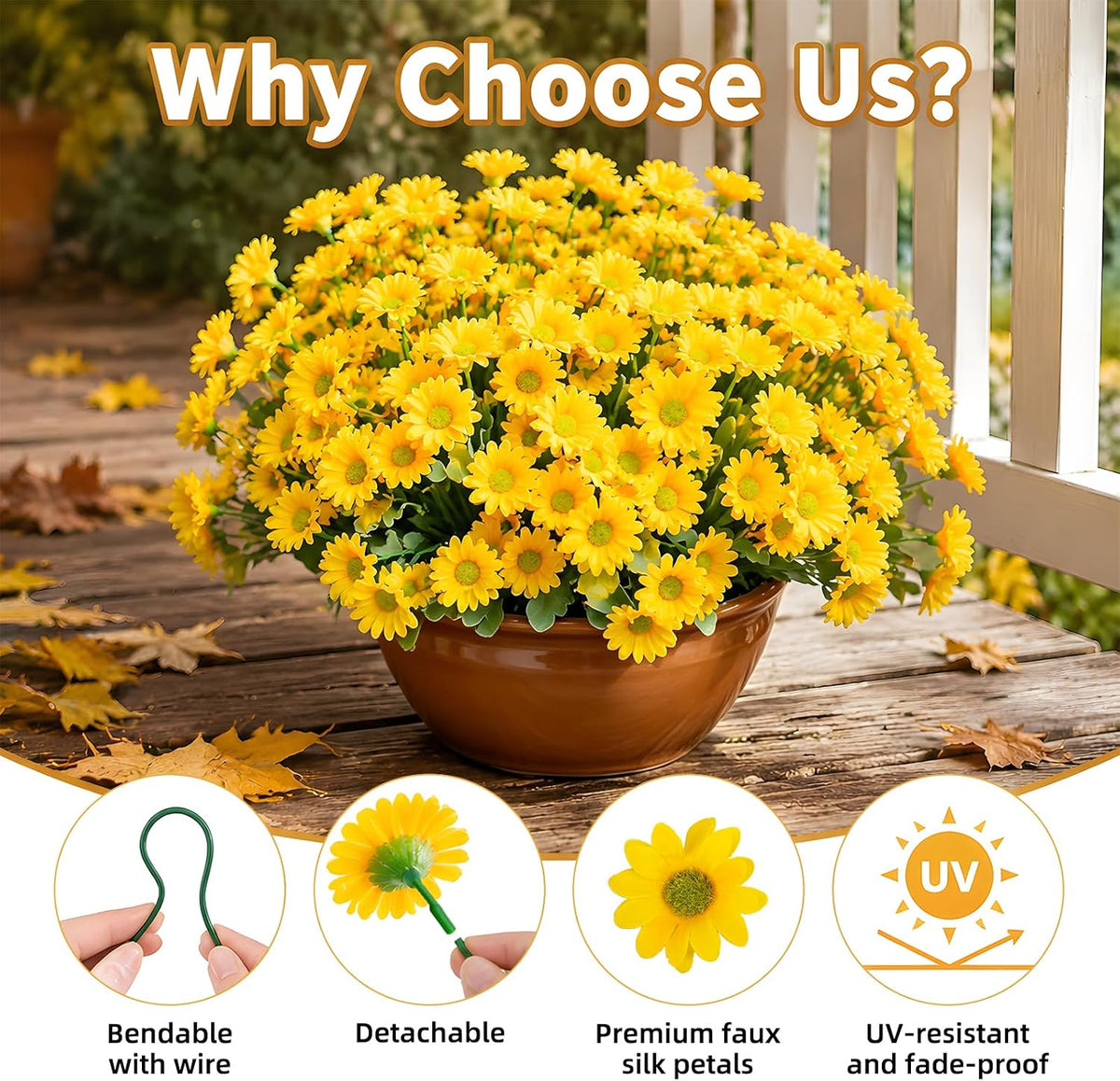 Yellow Artificial Daisies, 12-Pack · Product photo 5