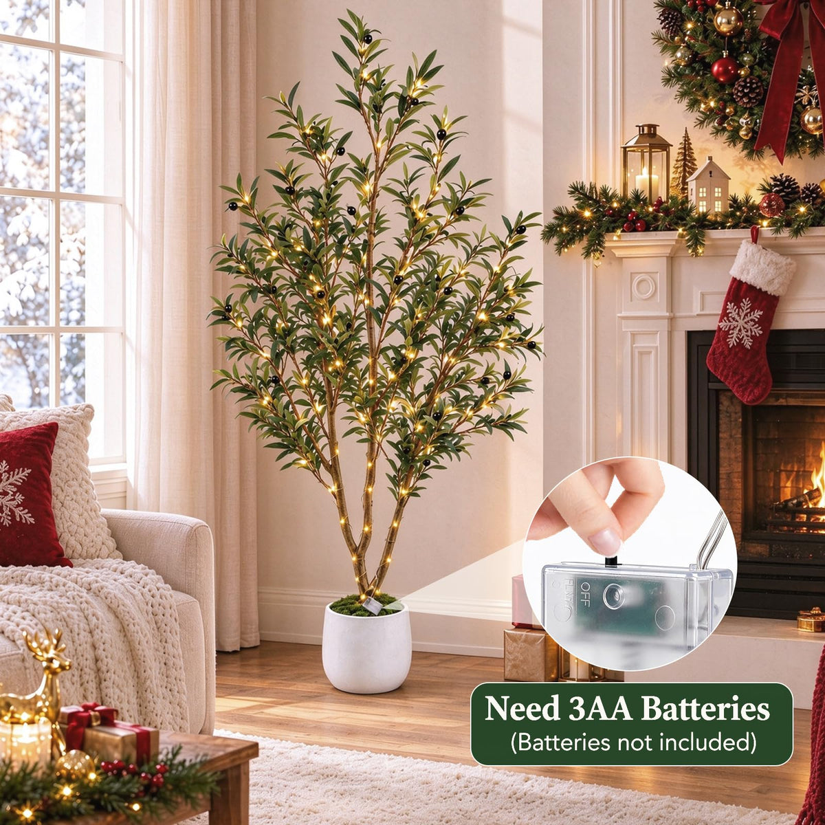 Artificial Olive Tree with Warm White Lights — 6 FT