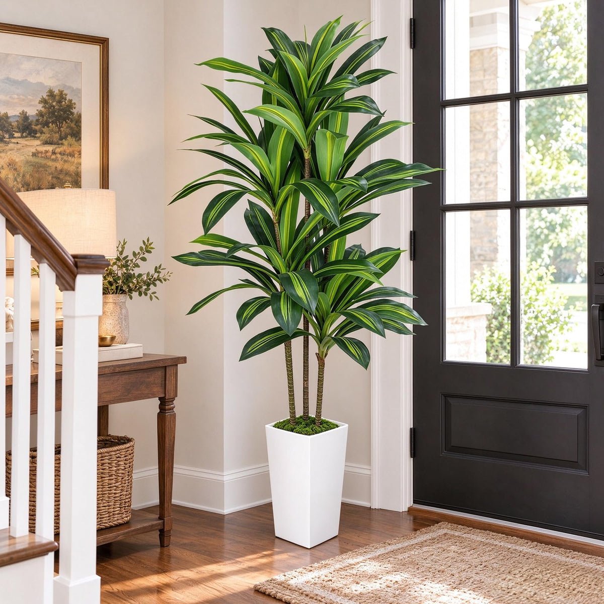Artificial Dracaena Tree with White Planter — 5.2 FT