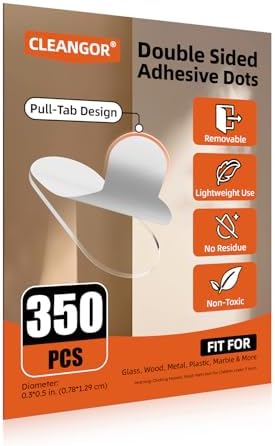 Cleangor 350Pcs Double Sided Adhesive Dots Removable, Clear Ballon Sticky Adhesive Tape Dots, No Trace Sticky Tack Putty for Poster, Hanging Pictures, Crafts, Christmas Decor, Museum, 0.3'' x 0.5'' — 350-Pack