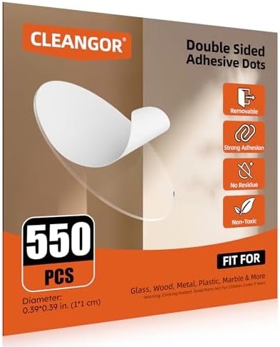 Cleangor 550Pcs Double Sided Adhesive Dots Removable, Clear Ballon Sticky Adhesive Tape Dots, No Trace Sticky Tack Putty for Poster, Hanging Pictures, Crafts, Christmas Decor, Museum, 0.4‘’ — 550-Pack