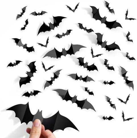 Cleangor 48Pcs Pink Bat Halloween Decor, Halloween Party Supplies Stickers — Black · 140