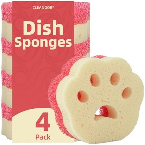 Cleangor 4pcs Scrub Sponges, Dual-Sided Temperature-Controlled Dish Sponges — 4
