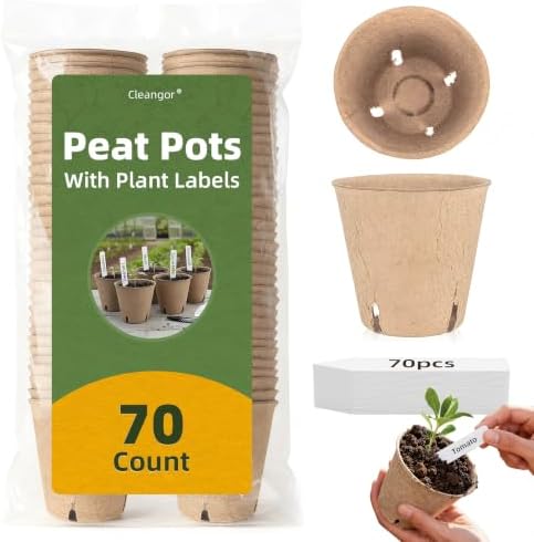 Cleangor 70Pcs Biodegradable 3.15” Peat Pots with 70Pcs Plant Labels — 3.15'' · 70