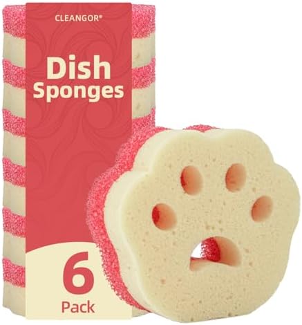 Cleangor 4pcs Scrub Sponges, Dual-Sided Temperature-Controlled Dish Sponges — 6
