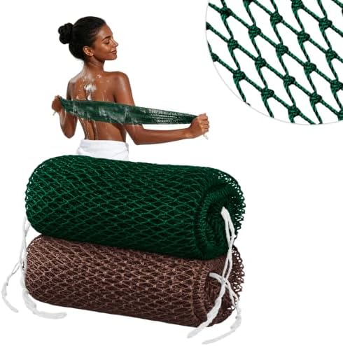 Cleangor 2Pcs African Net Sponge Authentic with Knots - Exfoliating Body — 2-Pack · Brown & Dark Green