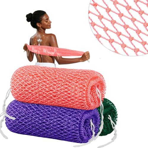 Cleangor 2Pcs African Net Sponge Authentic with Knots - Exfoliating Body — 3-Pack · Purple & Pink & Dark Green