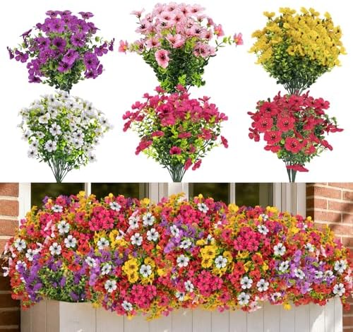 Cleangor 48 Pcs Artificial Flowers for Outdoors (6 Color) — 48-Pack