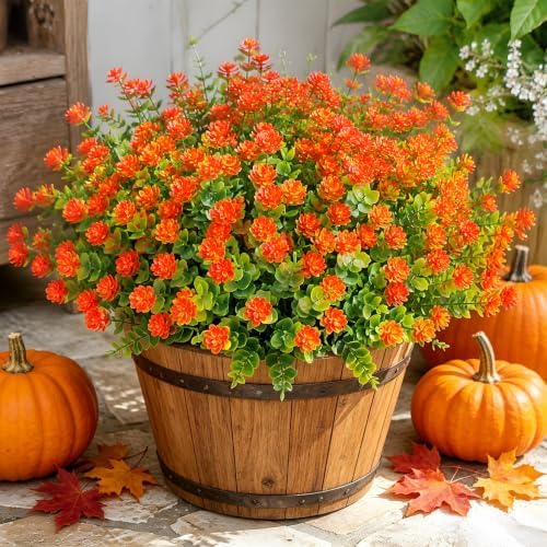 Cleangor 24 Pcs Artificial Mums for Outdoors, Fall Flowers (Orange Red) — Orange Red · 24