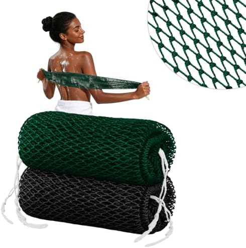 Cleangor 2Pcs African Net Sponge Authentic with Knots - Exfoliating Body — 2-Pack · Black & Dark Green