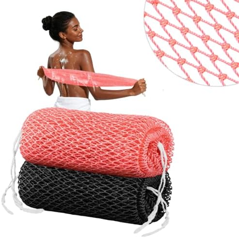 Cleangor 2Pcs African Net Sponge Authentic with Knots - Exfoliating Body — 2-Pack · Black & Pink