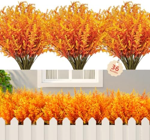 Cleangor 36 Pcs Artificial Fall Lavender Flowers for Outdoors (Orange) — Orange · 36