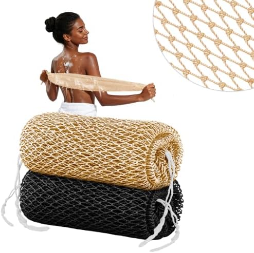 Cleangor 2Pcs African Net Sponge Authentic with Knots - Exfoliating Body — 2-Pack · Black & Khaki