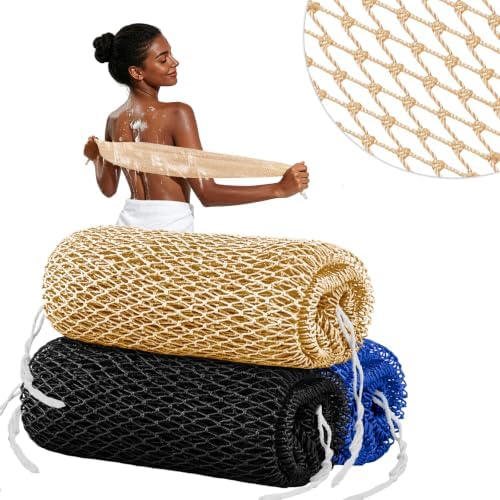Cleangor 2Pcs African Net Sponge Authentic with Knots - Exfoliating Body — 3-Pack · Blue & Black & Khaki
