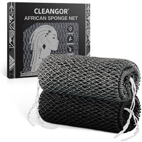 Cleangor 2Pcs African Net Sponge Authentic with Knots - Exfoliating Body — 2-Pack · Black & Slate