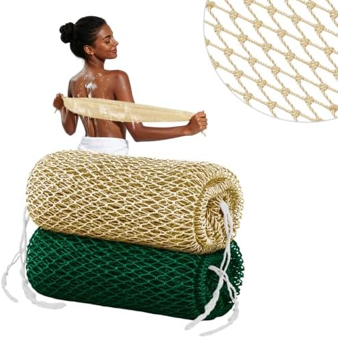 Cleangor 2Pcs African Net Sponge Authentic with Knots - Exfoliating Body — 2-Pack · Linen & Dark Green