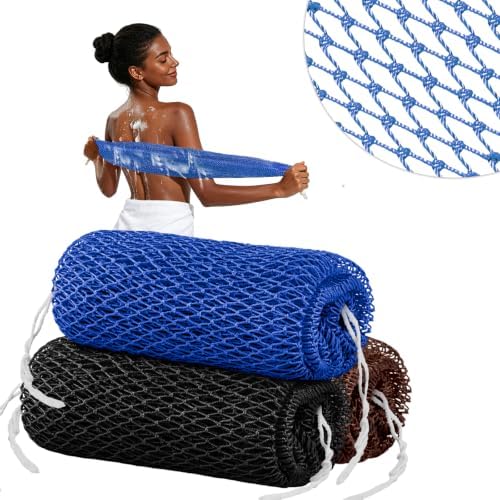 Cleangor 2Pcs African Net Sponge Authentic with Knots - Exfoliating Body — 3-Pack · Black & Blue & Brown