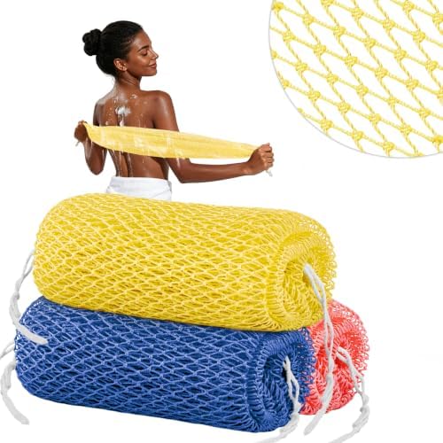 Cleangor 2Pcs African Net Sponge Authentic with Knots - Exfoliating Body — 3-Pack · Pink & Yellow & Blue