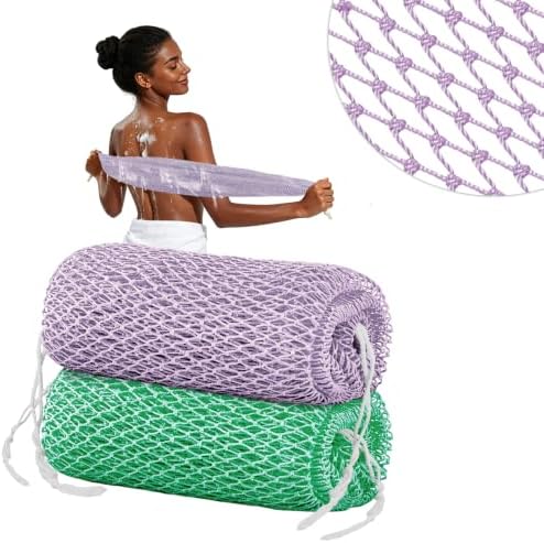 Cleangor 2Pcs African Net Sponge Authentic with Knots - Exfoliating Body — 2-Pack · Light Purple & Light Green