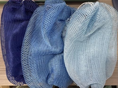 Cleangor 2Pcs African Net Sponge Authentic with Knots - Exfoliating Body — 3-Pack · Light Blue & Sky Blue & Dark Blue