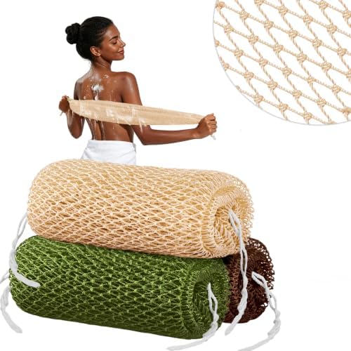 Cleangor 2Pcs African Net Sponge Authentic with Knots - Exfoliating Body — 3-Pack · Champagne & Olive Green & Brown