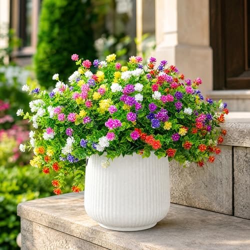 Cleangor 24 Pcs Artificial Mums for Outdoors, Fall Flowers (Orange Red) — Mix1(purple+red+pink+white+yellow+fuchsia) · 48