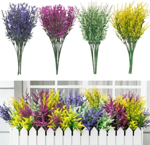 Cleangor 32 Pcs Artificial Lavender Flowers for Outdoors (4 Color) — 32-Pack