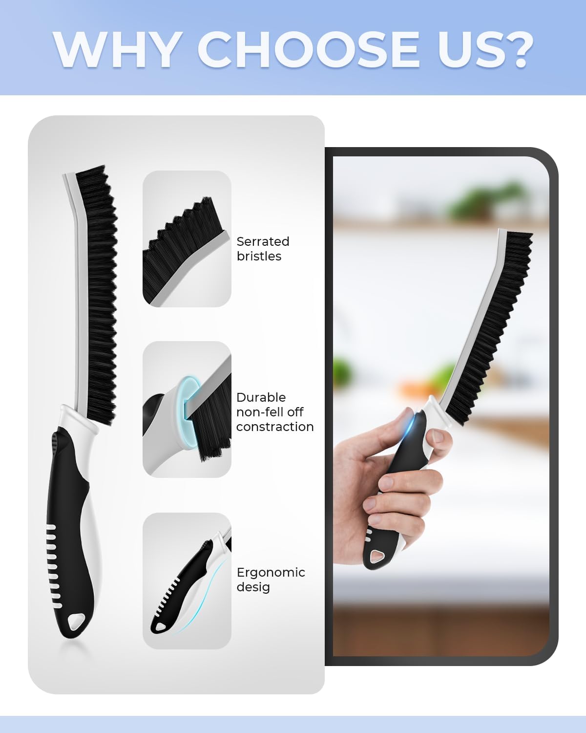 Cleangor Crevice Cleaning Brushes, Serrated Scrub Brush Tool for Hard to Reach Tight Space, Cleaner Brushes, Cleaning Supplies, Home Essentials for Shower, Bathroom, Kitchen, Window, Toilet, Sink — product image 3