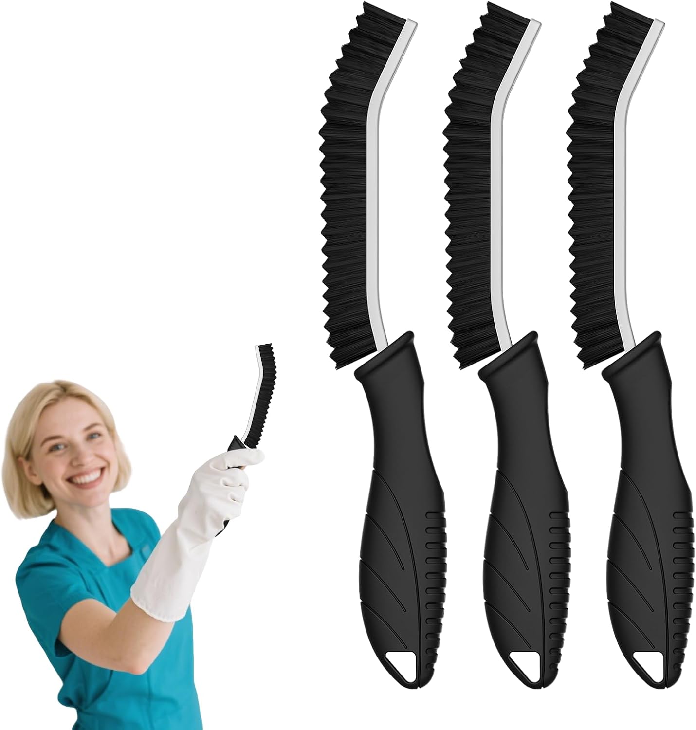 Cleangor Crevice Cleaning Brushes, Cleaner Scrub Brush Tool for Hard to Reach Tight Space, Home Essentials, Serrated Scrub Brushes, Cleaning Supplies for Shower, Bathroom, Kitchen, Toilet (3, Black) — product image 1
