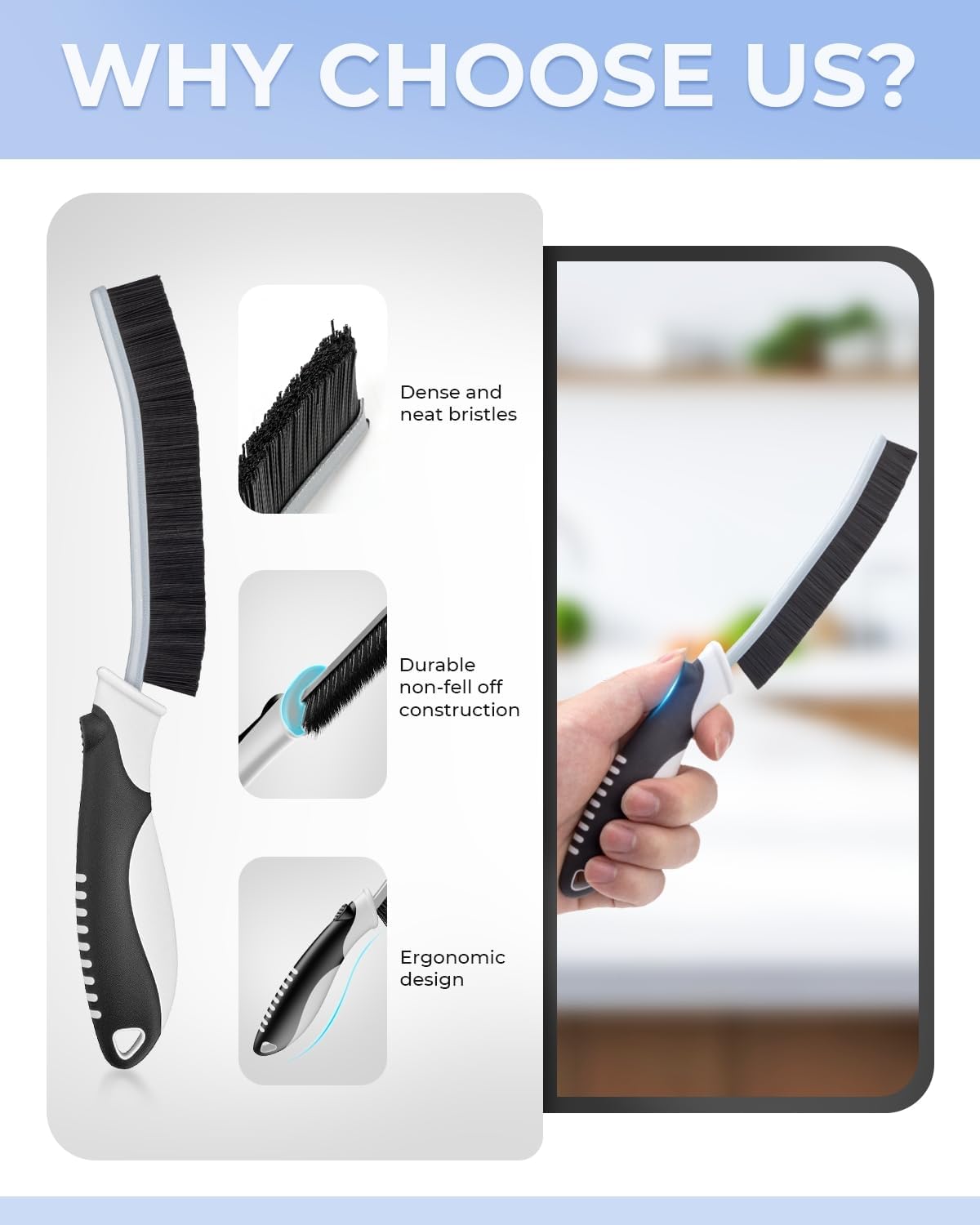 Cleangor Crevice Cleaning Brushes, Scrub Brush for Hard to Reach Small Space, Home Essentials, Cleaning Supplies, Cleaning Tools for Household Use, Bathroom, Shower, Kitchen, Toilet, Window (3, Blue) — product image 3