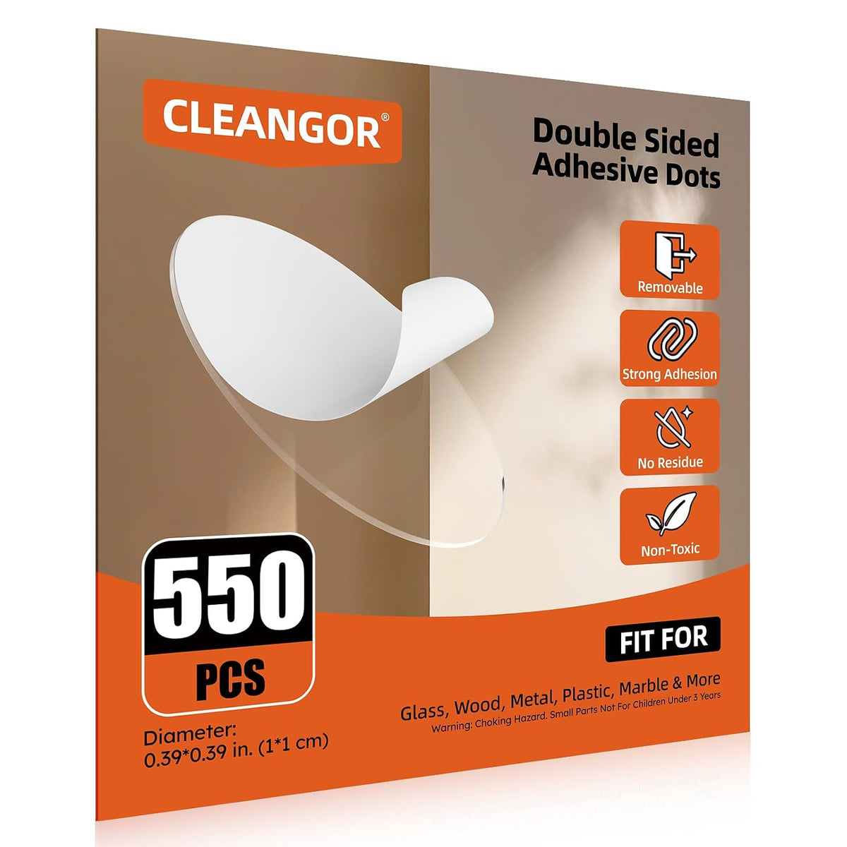 Cleangor 550Pcs Double Sided Adhesive Dots Removable, Clear Ballon Sticky Adhesive Tape Dots, No Trace Sticky Tack Putty for Poster, Hanging Pictures, Crafts, Christmas Decor, Museum, 0.4‘’ — product image 1