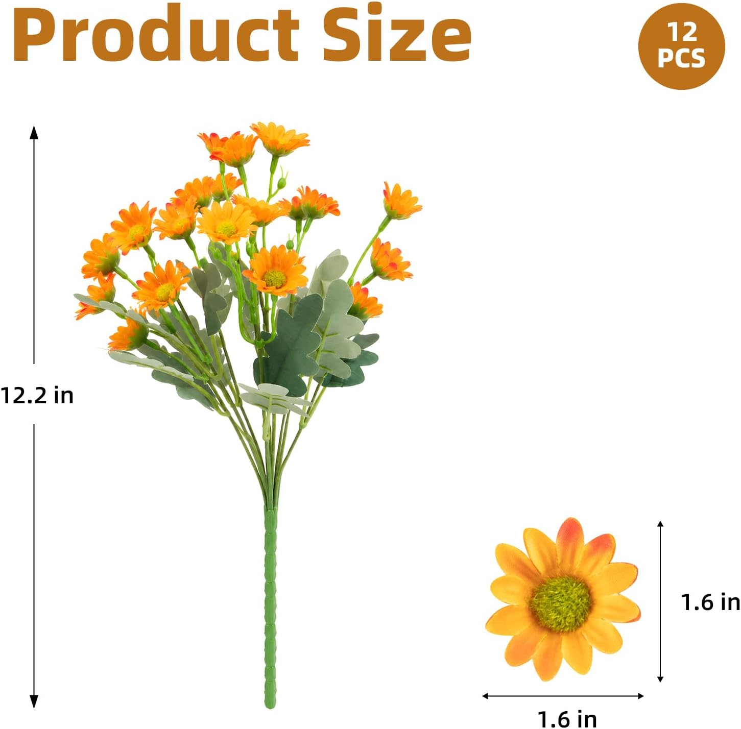 Cleangor 12 Pcs Daisy Artificial Flowers for Outdoors Decoration (Orange) — product image 2
