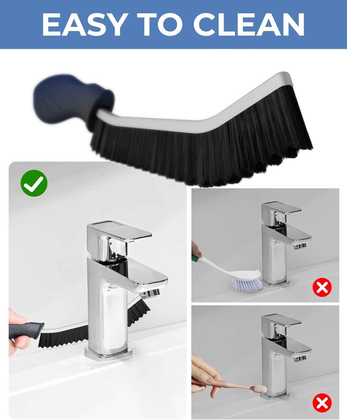 Cleangor Crevice Cleaning Brushes, Cleaner Scrub Brush Tool for Hard to Reach Tight Space, Home Essentials, Serrated Scrub Brushes, Cleaning Supplies for Shower, Bathroom, Kitchen, Toilet (3, Black) — product image 3