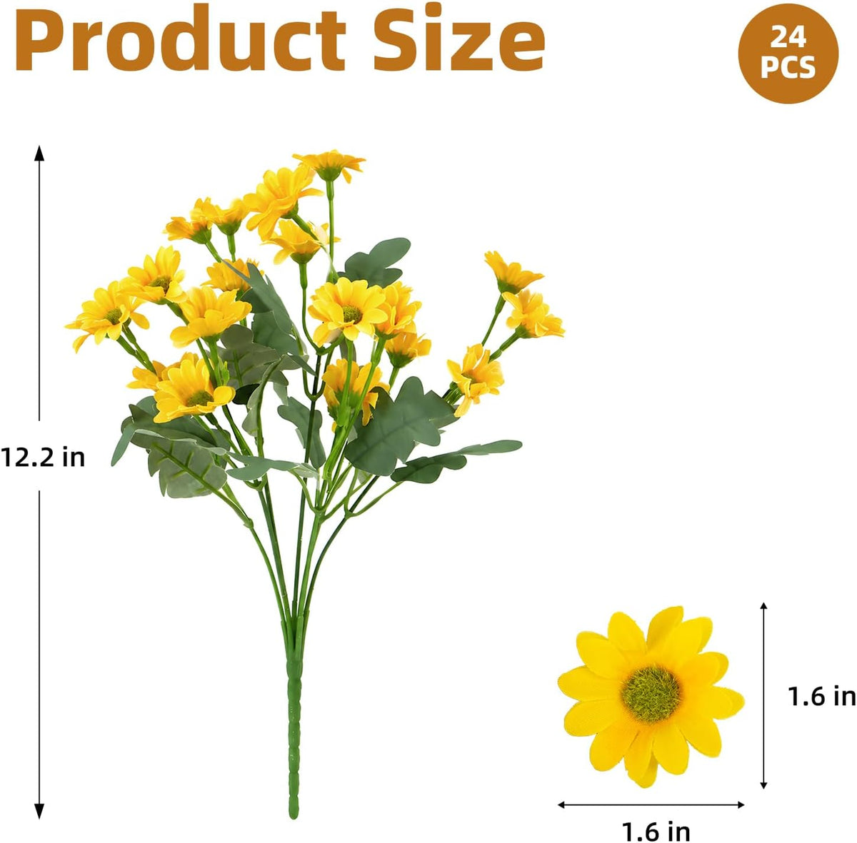 Cleangor 24 Pcs Daisy Artificial Flowers for Outdoors Decoration (Yellow) — product image 2