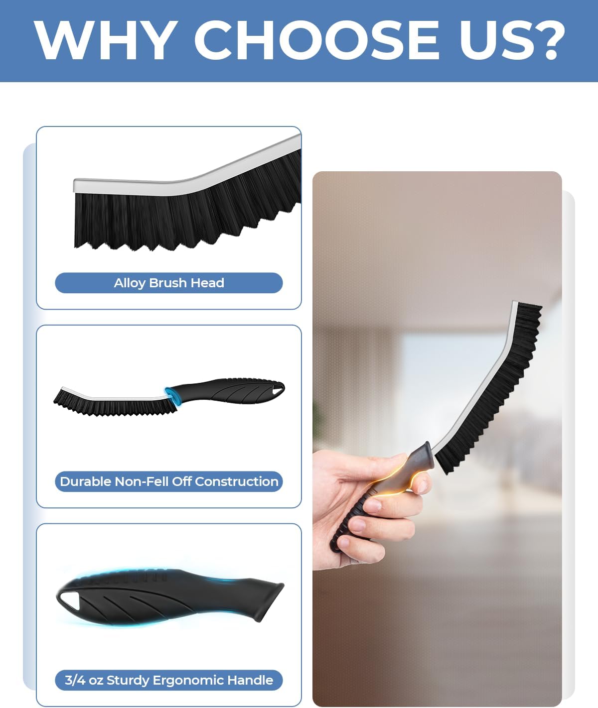 Cleangor Crevice Cleaning Brushes, Cleaner Scrub Brush Tool for Hard to Reach Tight Space, Home Essentials, Serrated Scrub Brushes, Cleaning Supplies for Shower, Bathroom, Kitchen, Toilet (3, Black) — product image 5