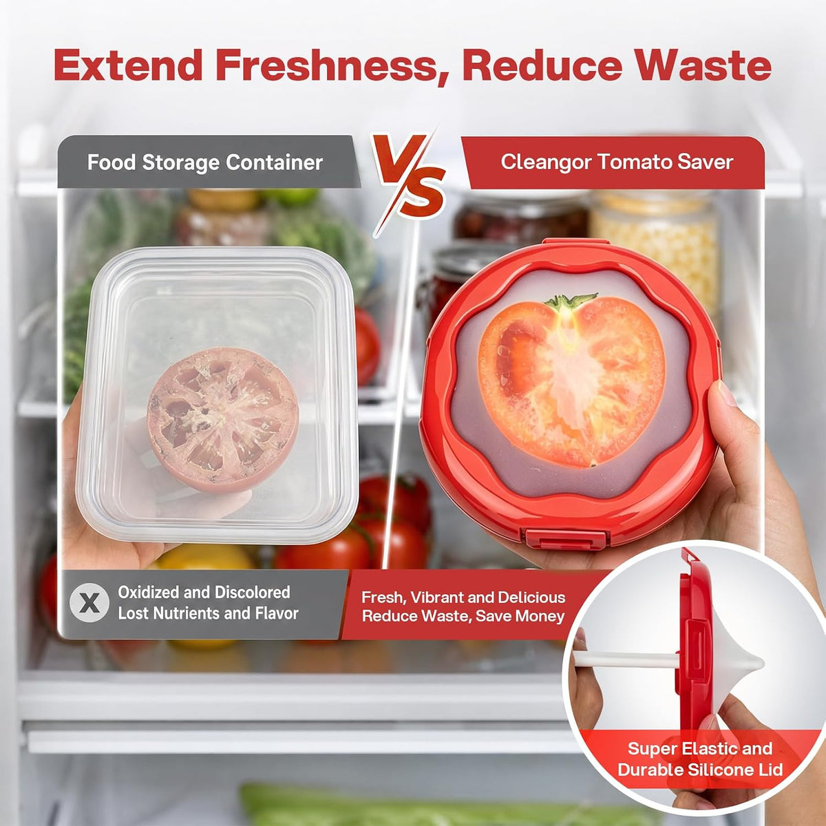 Cleangor Tomato Saver with Snap-On Lid (1, Red) — product image 3