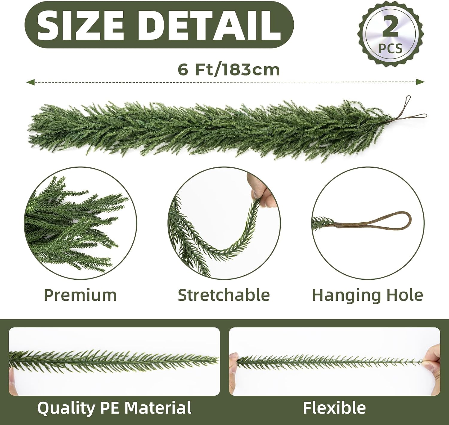 Cleangor 2Pcs 6FT Norfolk Pine Garlands for Christmas Decorations Indoor — product image 2