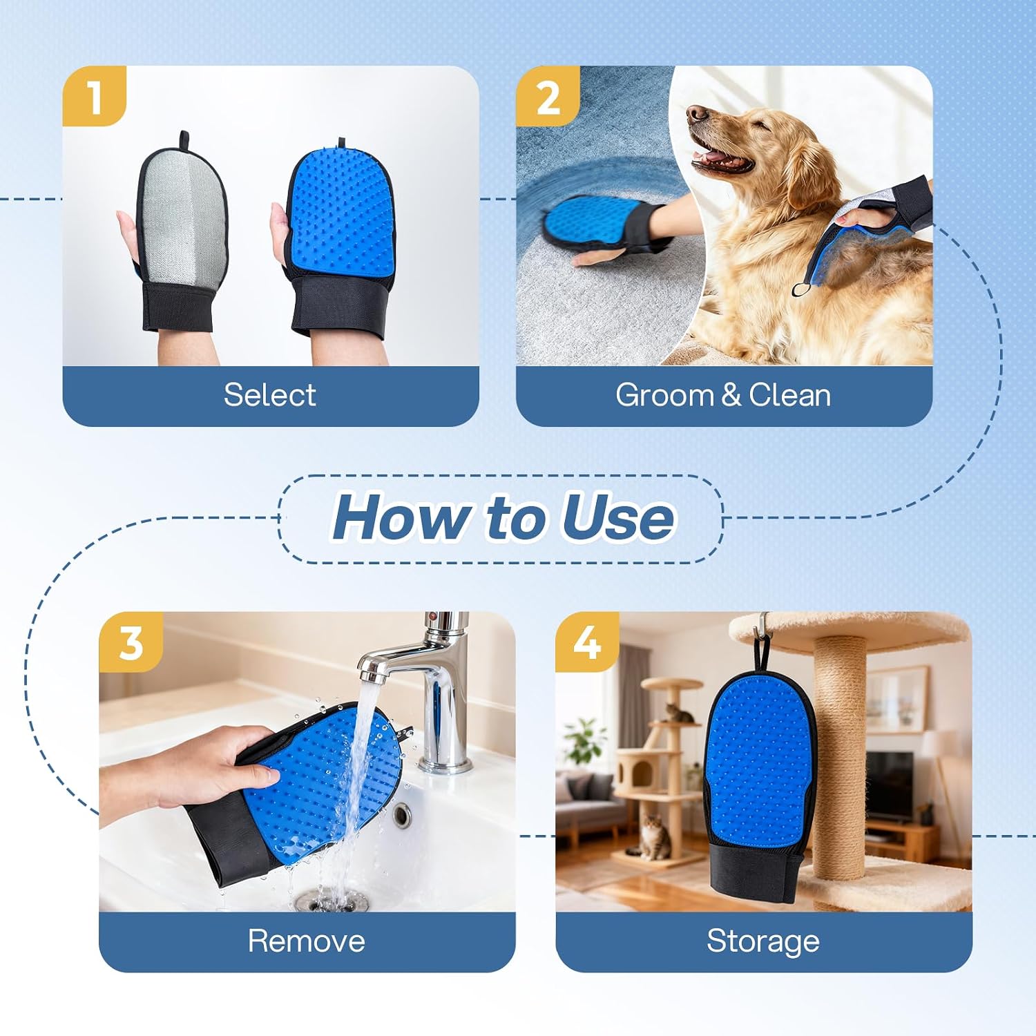 Cleangor 2 Pack Electrostatic Pet Hair Removal Grooming Gloves — product image 6