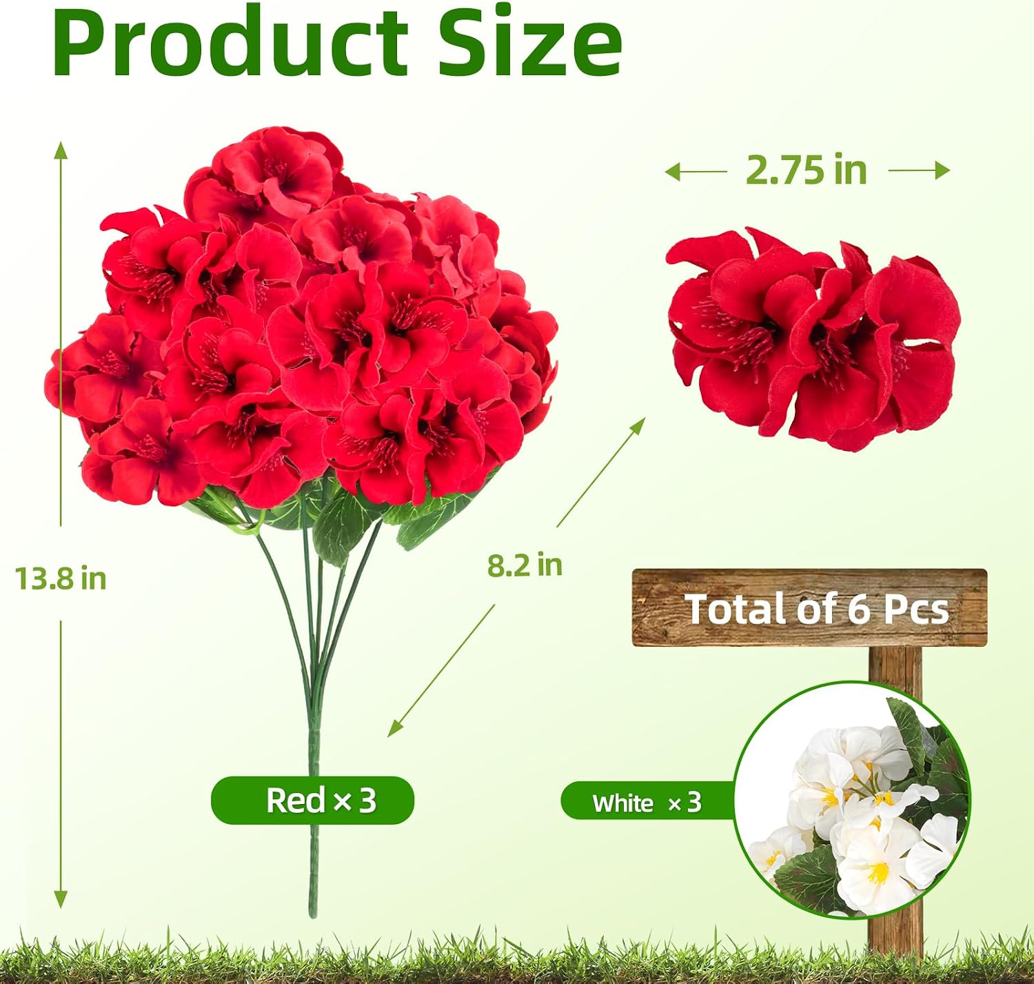 Cleangor 6 Pcs Artificial Geraniums Flowers for Outdoor (2 Color) — product image 2