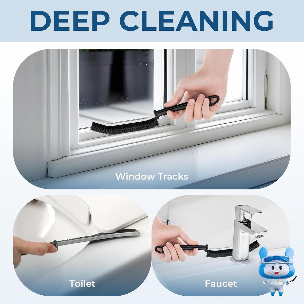 Cleangor Crevice Cleaning Brushes, Scrub Brush for Hard to Reach Small Space, Home Essentials, Cleaning Supplies, Cleaning Tools for Household Use, Bathroom, Shower, Kitchen, Window, Toilet (6, Black) — product image 4